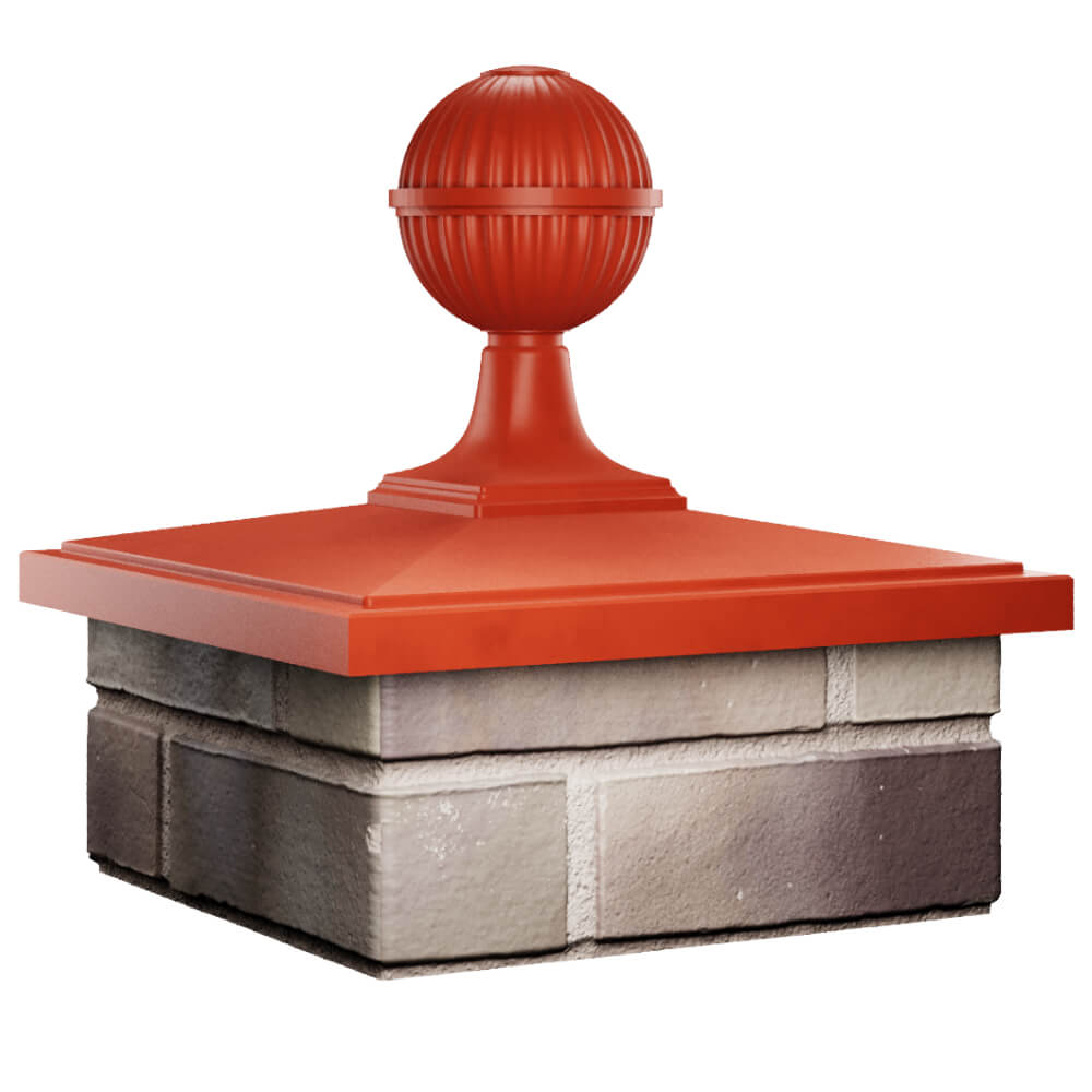 Колпак Zking БонаМоно Красный с шаром на столб 1.5х1.5 кирпича (385х385, 400х400мм) в сборе в Назрани фото