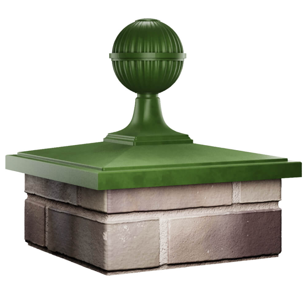 Колпак Zking БонаМоно Зеленый с шаром на столб 1.5х1.5 кирпича (385х385, 400х400мм) в сборе в Назрани фото