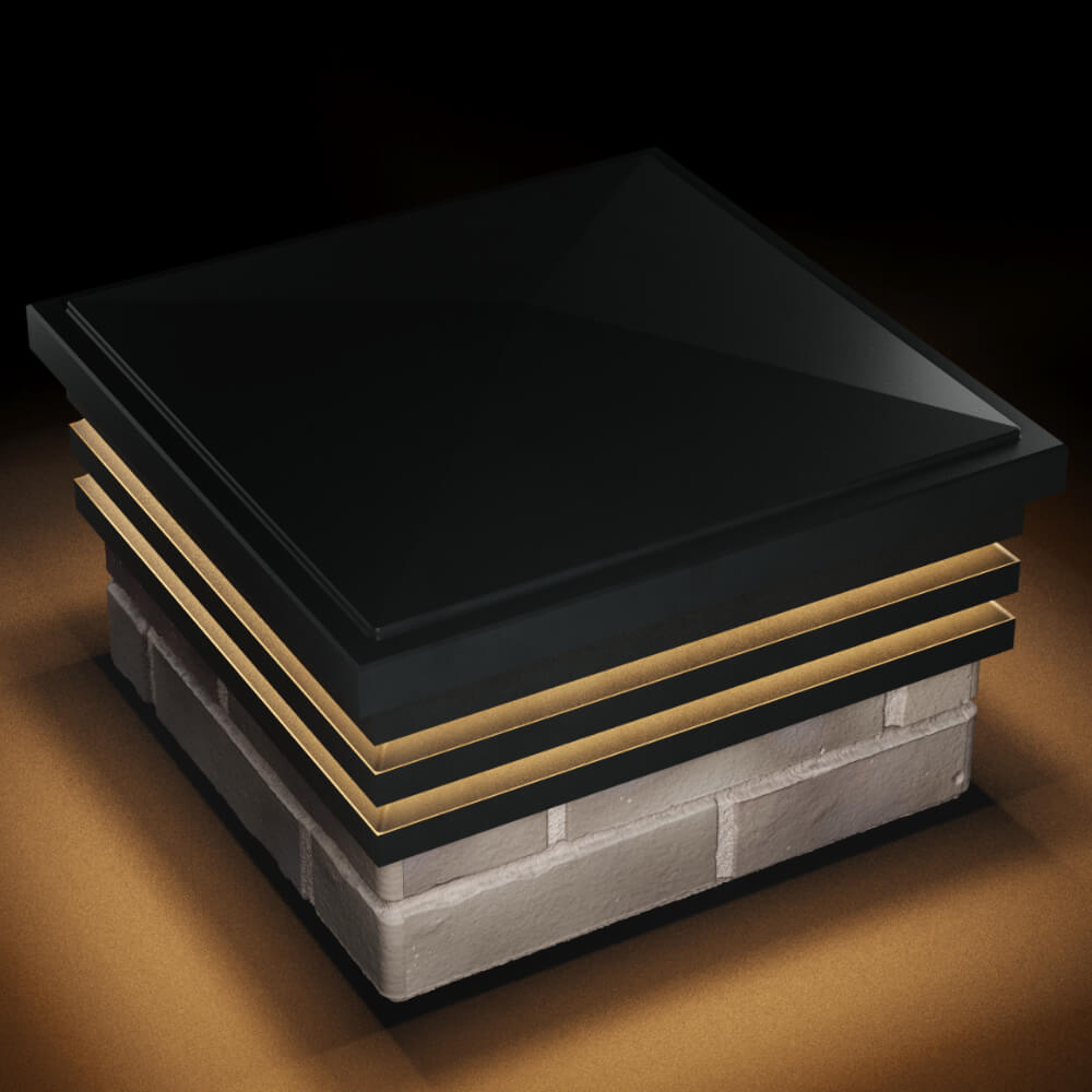 Колпак Zking Бона ХайТек Черный на столб 1.5х1.5 кирпича (385х385мм) с подсветкой в Назрани фото