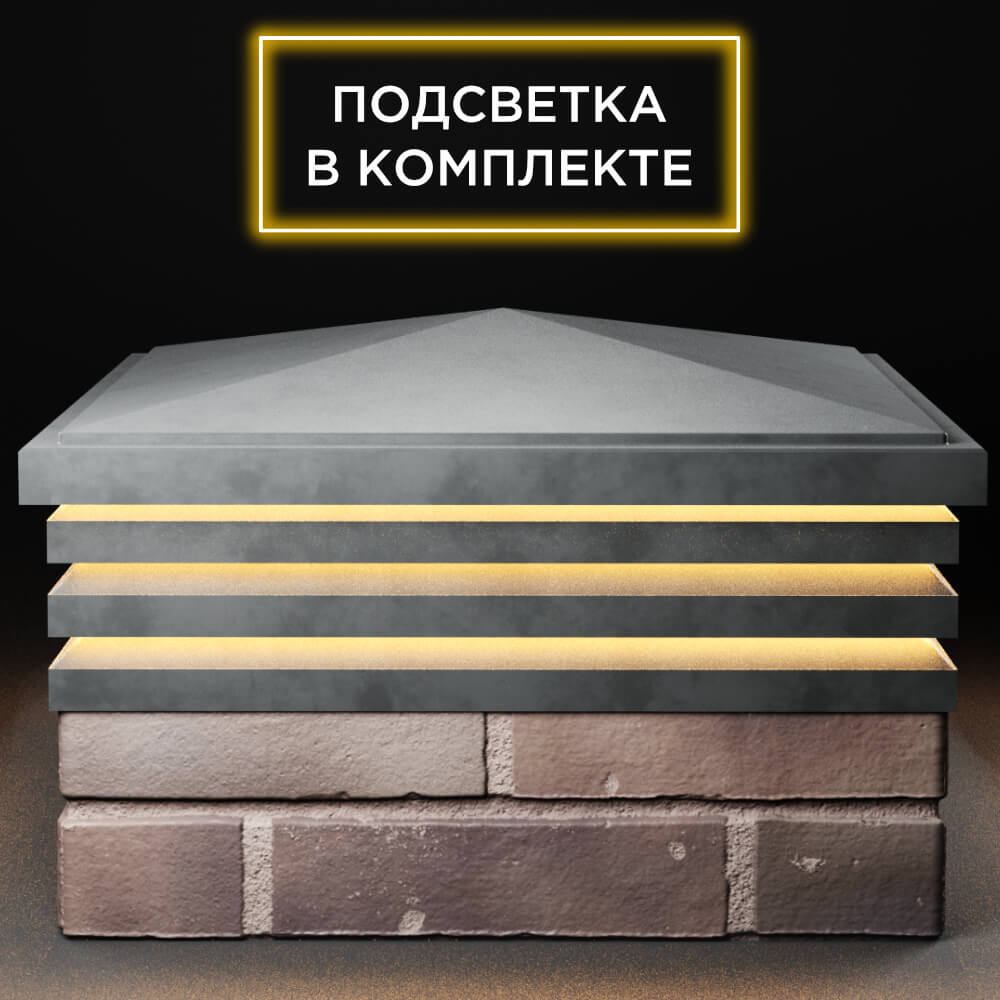 Колпак Zking Бона ХайТек Серый на столб 2х2 кирпича (513х513мм) с подсветкой Назрань фото