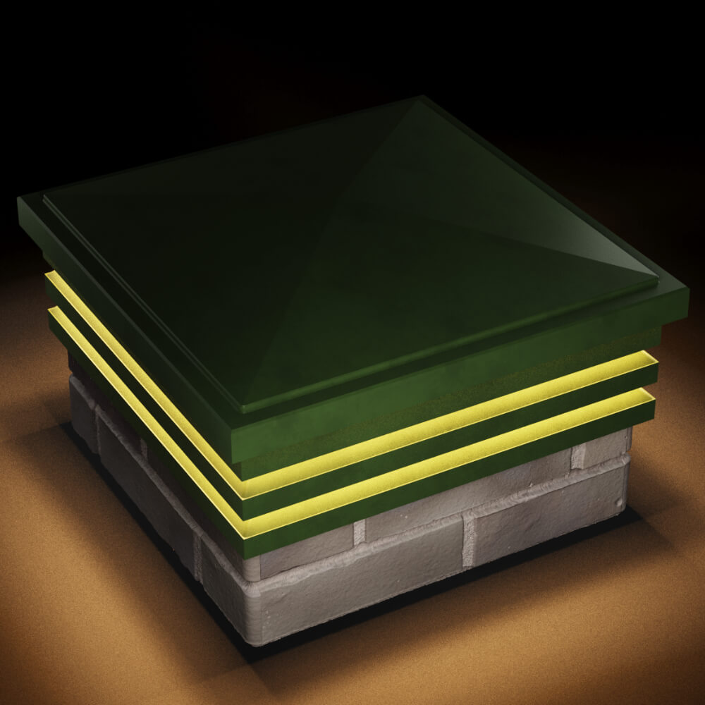 Колпак Zking Бона ХайТек Зеленый на столб 1.5х1.5 кирпича (385х385мм) с подсветкой в Назрани фото