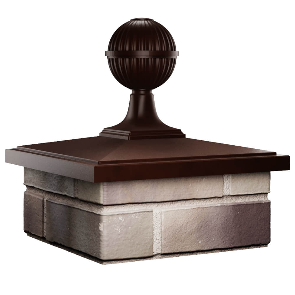 Колпак Zking БонаМоно Коричневый с шаром на столб 1.5х1.5 кирпича (385х385, 400х400мм) в сборе в Назрани фото