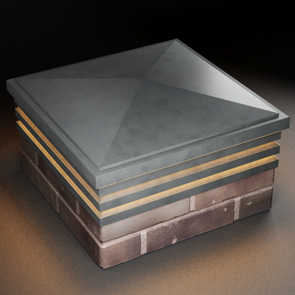 Колпак Zking Бона ХайТек Серый на столб 2х2 кирпича (513х513мм) с подсветкой в Назрани фото