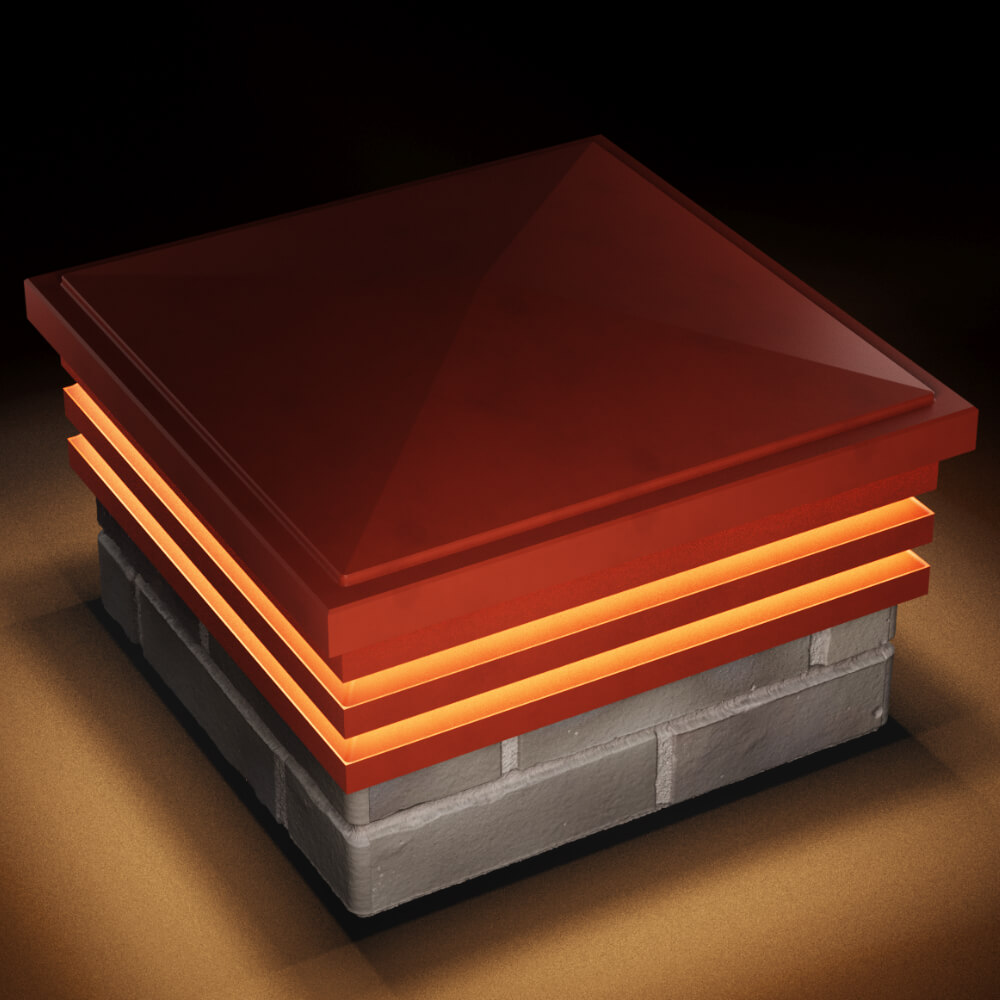 Колпак Zking Бона ХайТек Красный на столб 1.5х1.5 кирпича (385х385мм) с подсветкой в Назрани фото