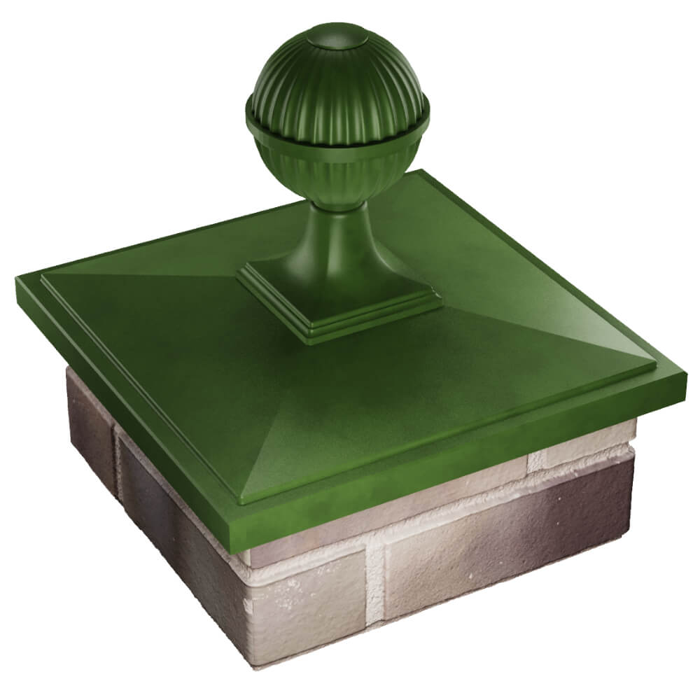 Колпак Zking БонаМоно Зеленый с шаром на столб 1.5х1.5 кирпича (385х385, 400х400мм) в сборе в Назрани фото