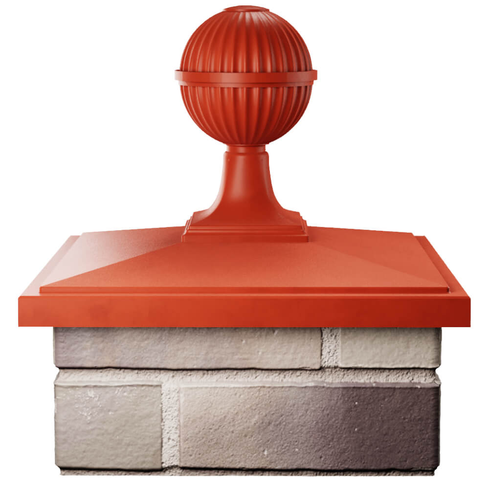Колпак Zking БонаМоно Красный с шаром на столб 1.5х1.5 кирпича (385х385, 400х400мм) в сборе Назрань фото