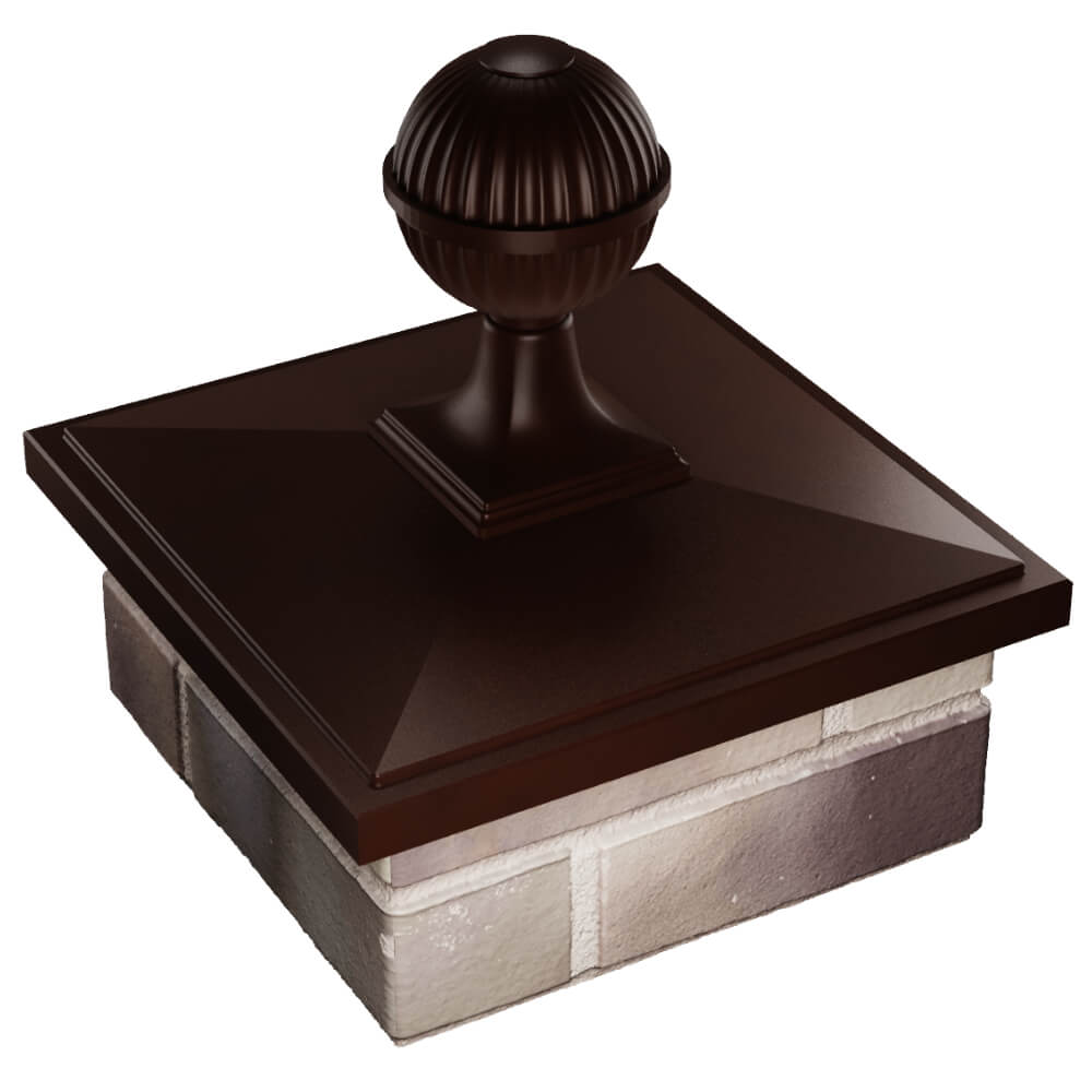 Колпак Zking БонаМоно Коричневый с шаром на столб 1.5х1.5 кирпича (385х385, 400х400мм) в сборе в Назрани фото