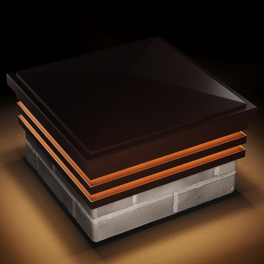 Колпак Zking Бона ХайТек Коричневый на столб 1.5х1.5 кирпича (385х385мм) с подсветкой в Назрани фото