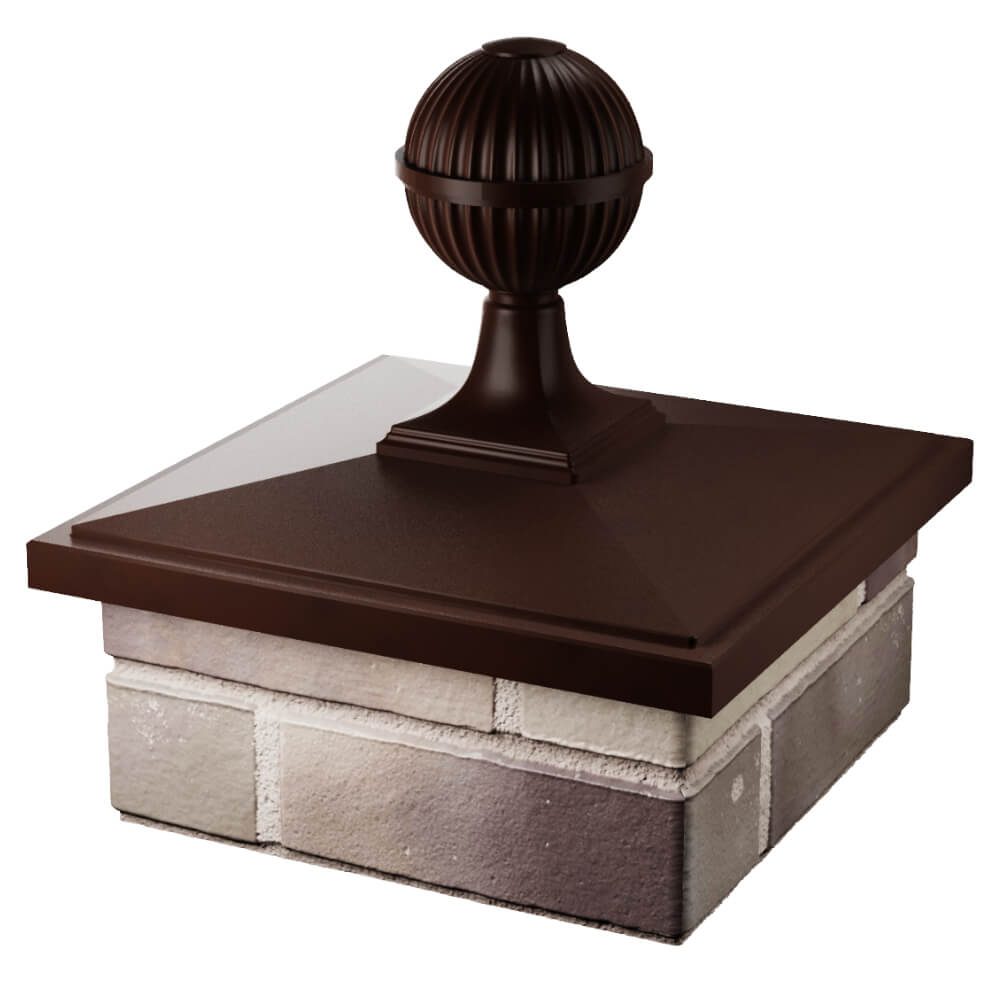 Колпак Zking БонаМоно Коричневый с шаром на столб 1.5х1.5 кирпича (385х385, 400х400мм) в сборе в Назрани фото
