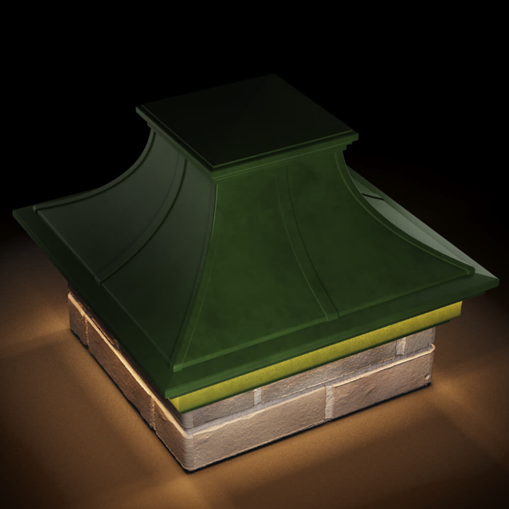 Колпак Zking Монблан Премиум Зеленый на столб 1.5х1.5 кирпича (385х385мм) с подсветкой в Назрани фото