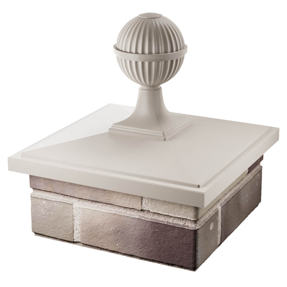 Колпак Zking БонаМоно Бежевый с шаром на столб 1.5х1.5 кирпича (385х385, 400х400мм) в сборе в Назрани фото